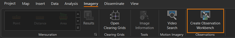 The Imagery tab with Create Observation Workbench highlighted.