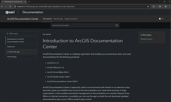 A locally hosted browser displaying help documentation.