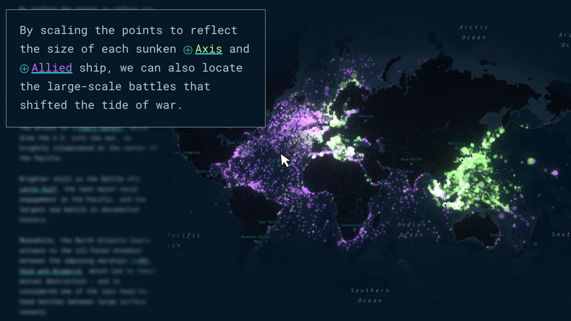 Beispiel für Medienaktionen in einer StoryMap, bei der interaktive Elemente die Kartenansicht verändern