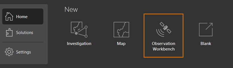 The New section of the Home page with Observation Workbench highlighted.