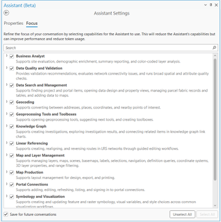 Selecting capabilities for the assistant to use. This will reduce the assistant's capabilities but can improve performance and reduce token usage.