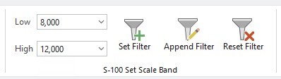 The S-100 Set Scale Band tools group, including Set Filter, Append, and High and Low.