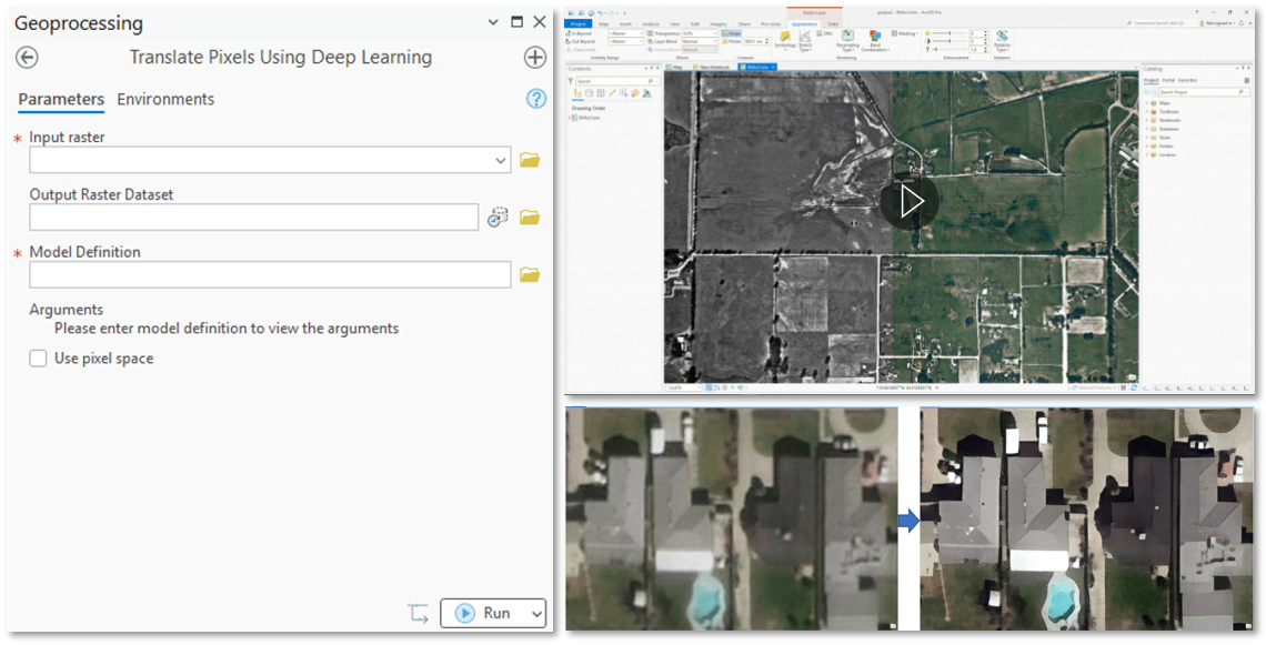 Translate Pixels tool shown alongside image colorization and super-resolution examples.
