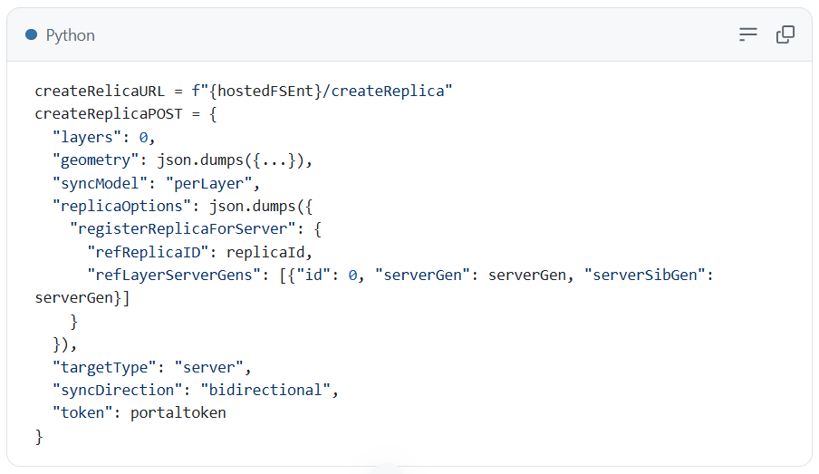 Create replica on the target feature service