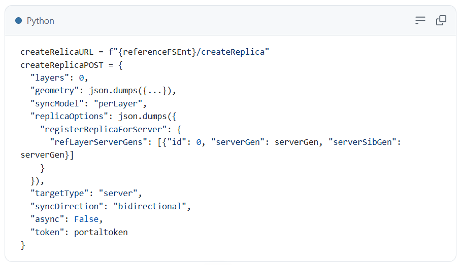 Create replica on the source feature service