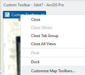 Context menu to open Customize Map Toolbars dialog box