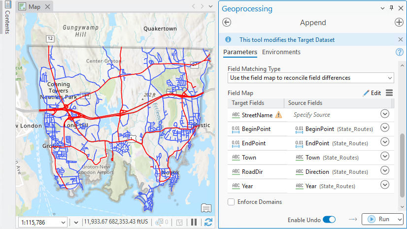 Simplified field mapping when loading data with Append in ArcGIS Pro (May 2026)