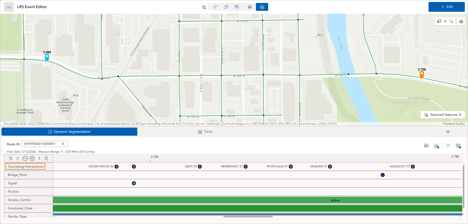 A screenshot highlighting the intersections layer in a straight line diagram.