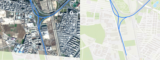 An image with a line layer and a basemap with a line layer side by side.