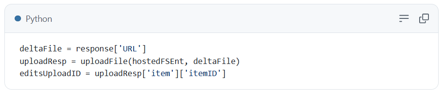 Upload the delta file to the target feature service