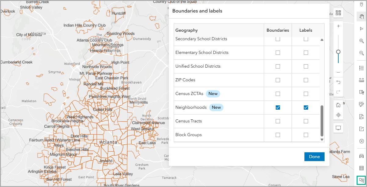 Boundaries and labels map tool