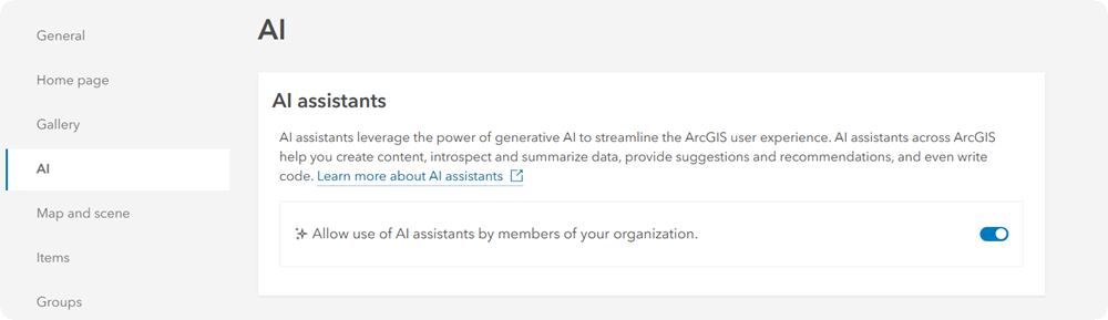 AI assistant setting in ArcGIS Online