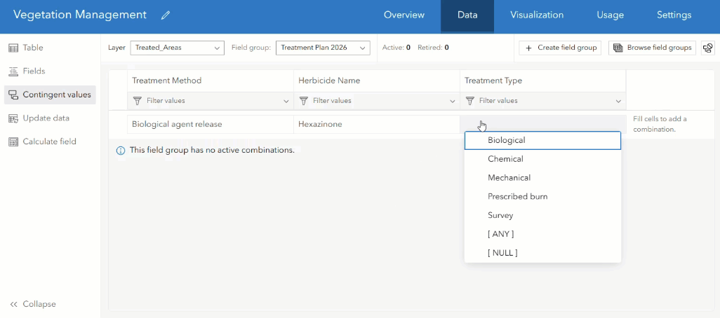 Configure contingent values in ArcGIS Online.