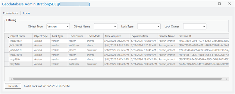 Geodatabase Administration dialog