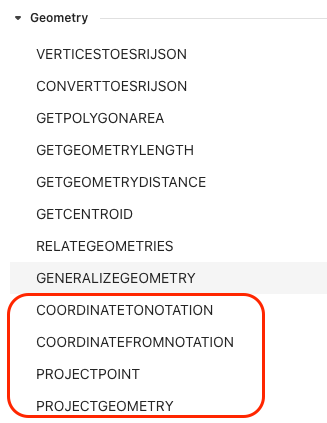 Red rectangle around the new geometry functions in ArcGIS for Excel