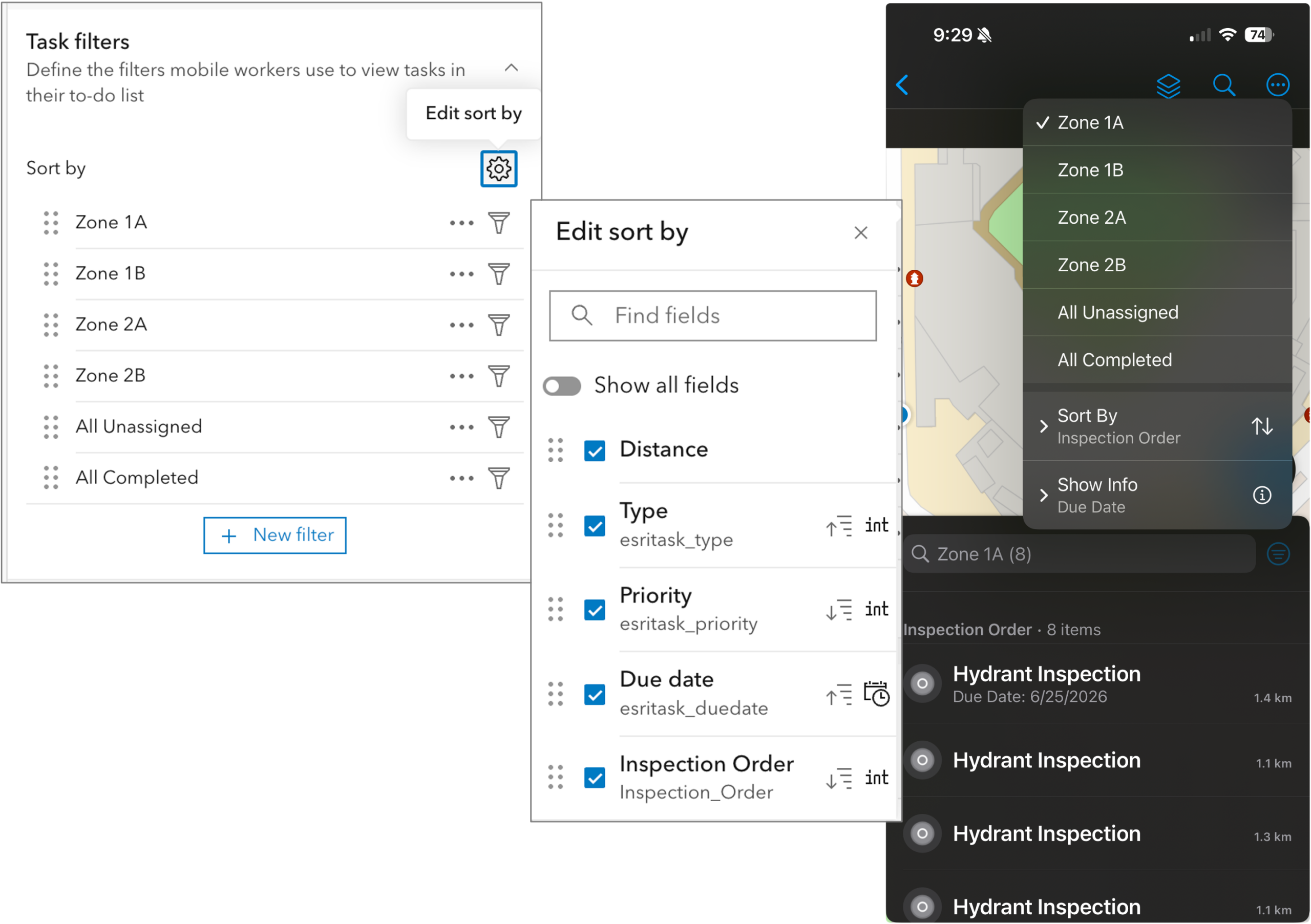 Edit the sort order for task filters and help mobile workers focus on what's next.