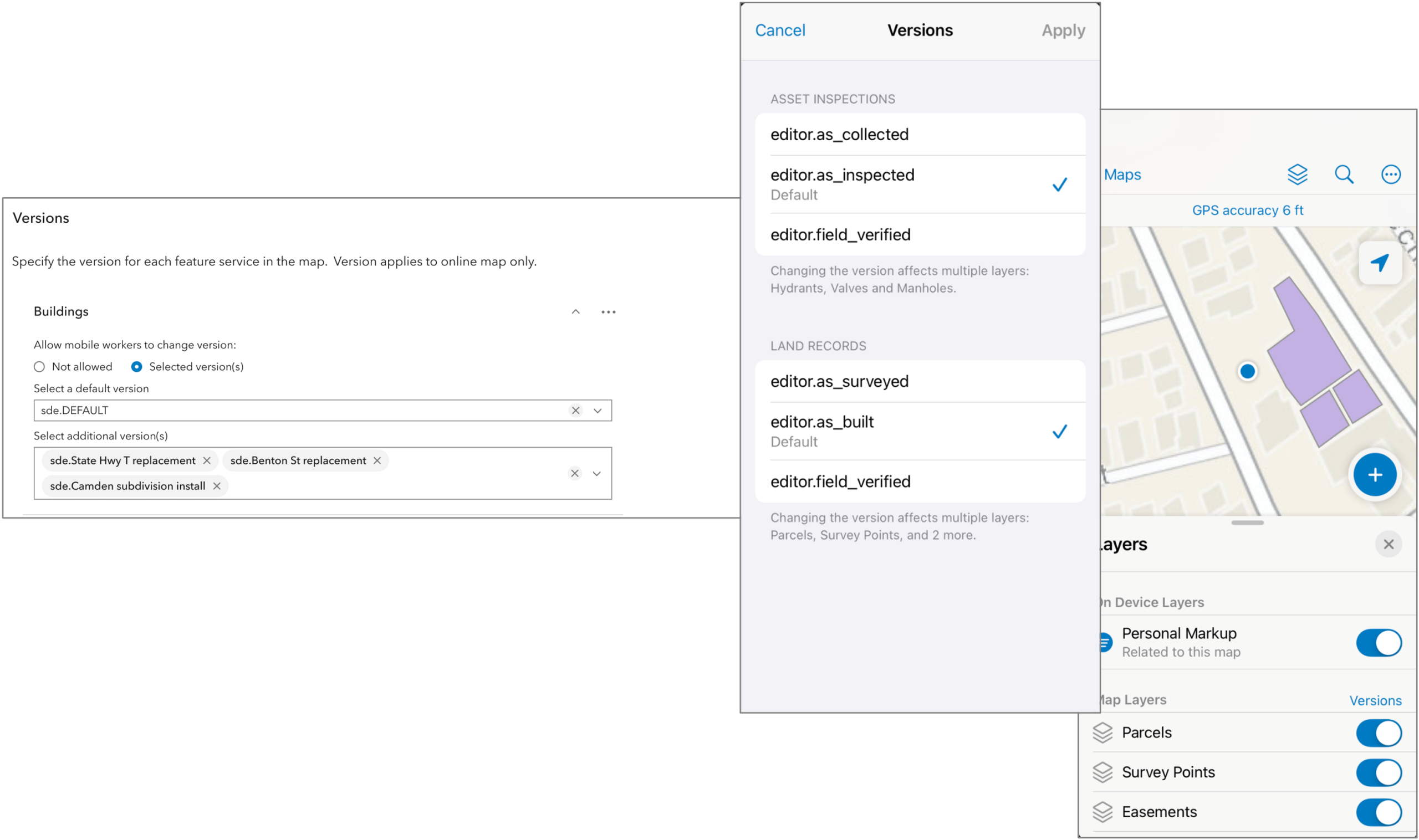 Switch between named versions when working with branch versioned data sources in online maps.
