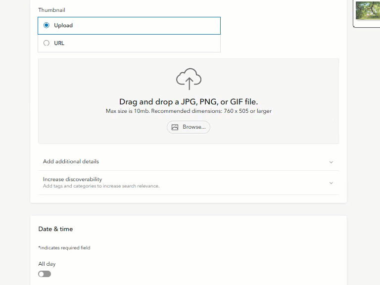 Upload an image to an event thumbnail
