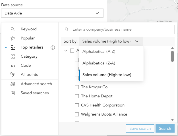 POI Sort by sales volume drop down