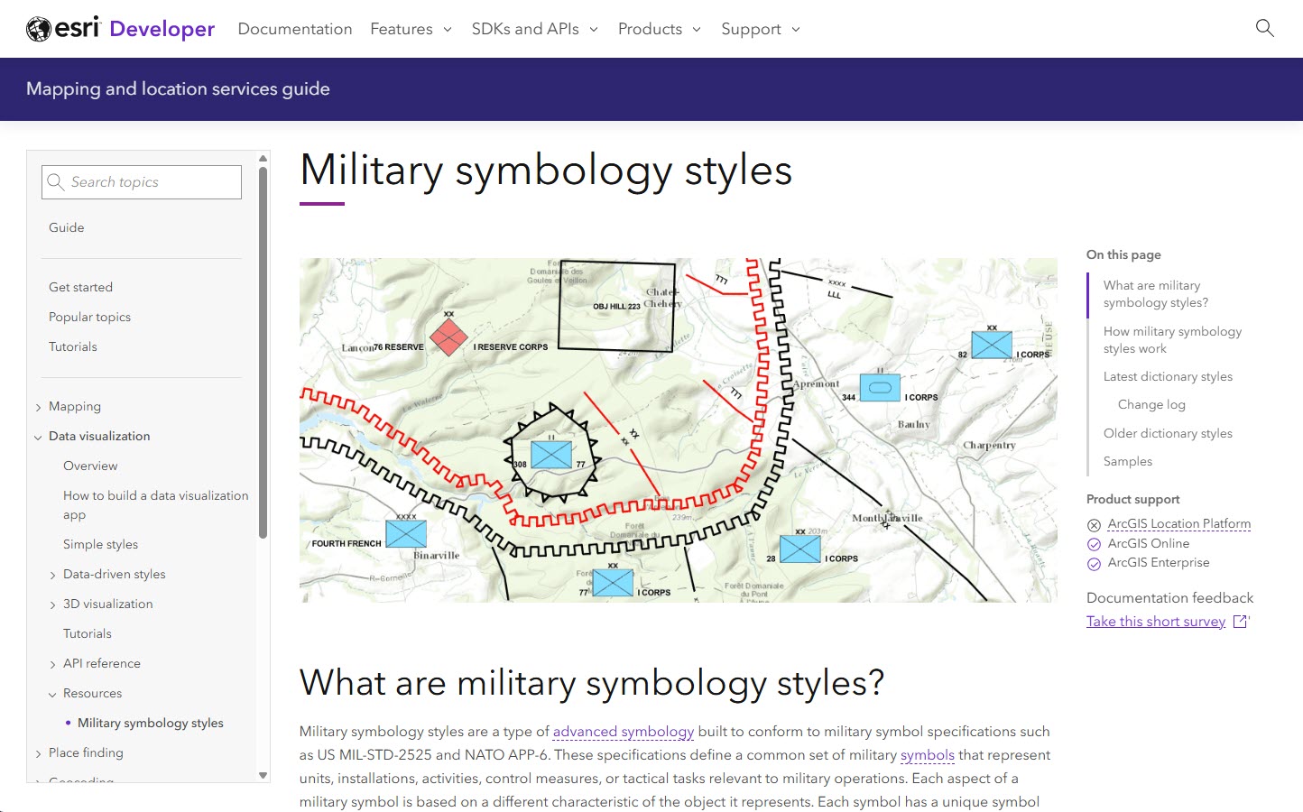 The military symbology styles page is a new resource available in the mapping and location services guide.