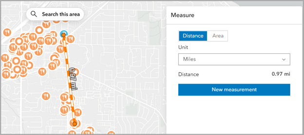 Measure the distance between parking and Crossroads restaurant hubs