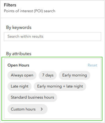 Open hours filtering options