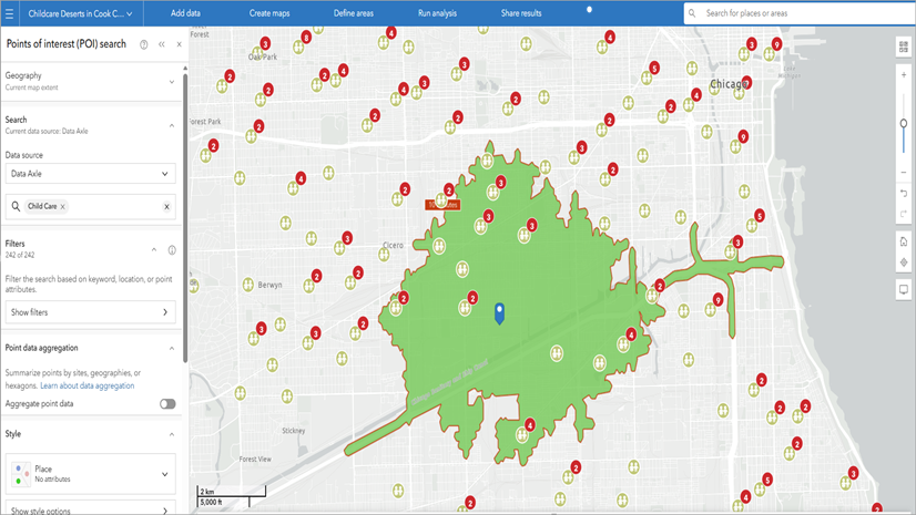 Identifying childcare deserts using neighborhood boundaries in ArcGIS Business Analyst