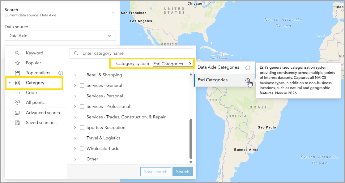 Esri categories description details the new Esri Categories classification