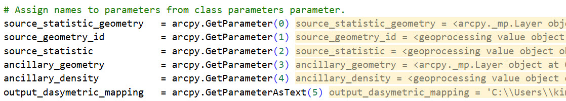 Values for each variable will appear highlighted in yellow at the end of the line.
