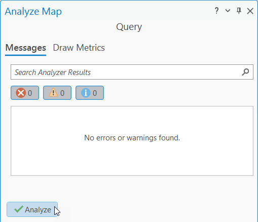 The Messages tab of the Analyze Map pane.