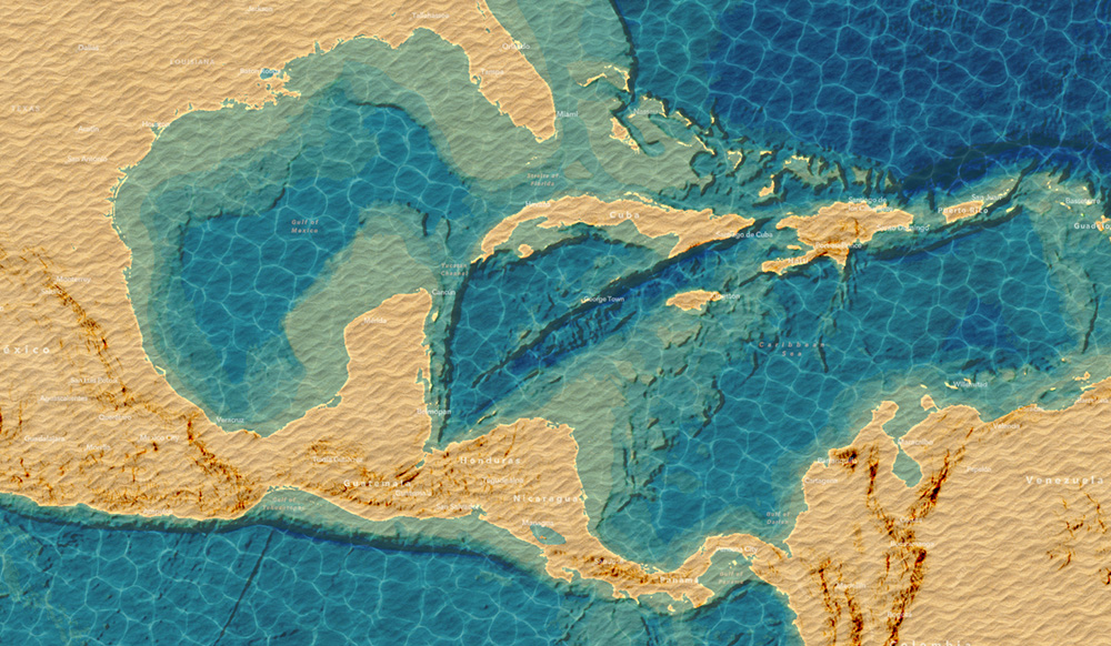 Un mapa base vectorial con texturas de arena y agua.