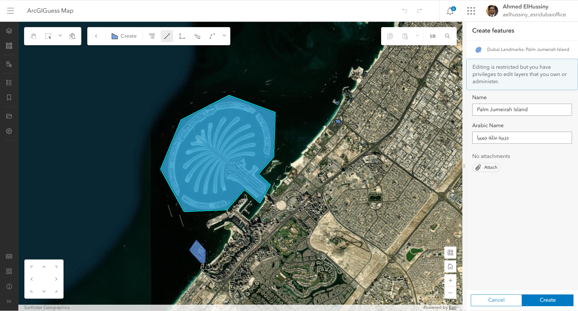 Digitizing landmark footprints and uploading image attachments in the web editor