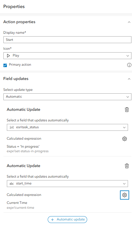 Added a Current Time expression as an automatic update to the Start Edit action in the Properties panel.
