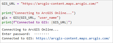 Notebook connecting to ArcGIS Online using a user account.