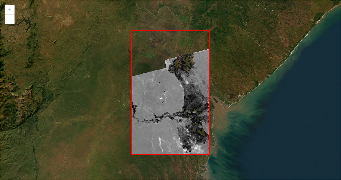 Log-difference raster generated from Sentinel-1 image pair 2 after clipping to the Beira AOI.