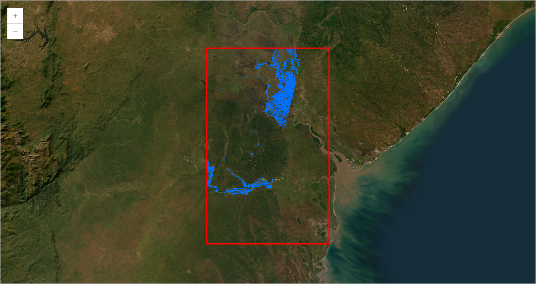 Final flood mask generated from Sentinel-1 image pair 1 over the Beira AOI.