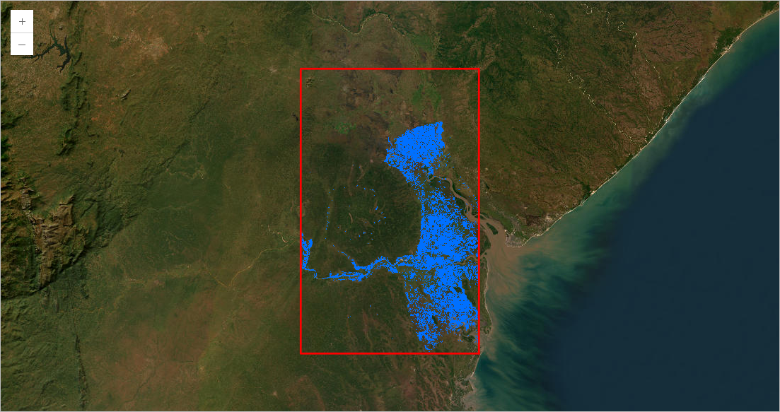 Final flood mask generated from Sentinel-1 image pair 2 over the Beira AOI.