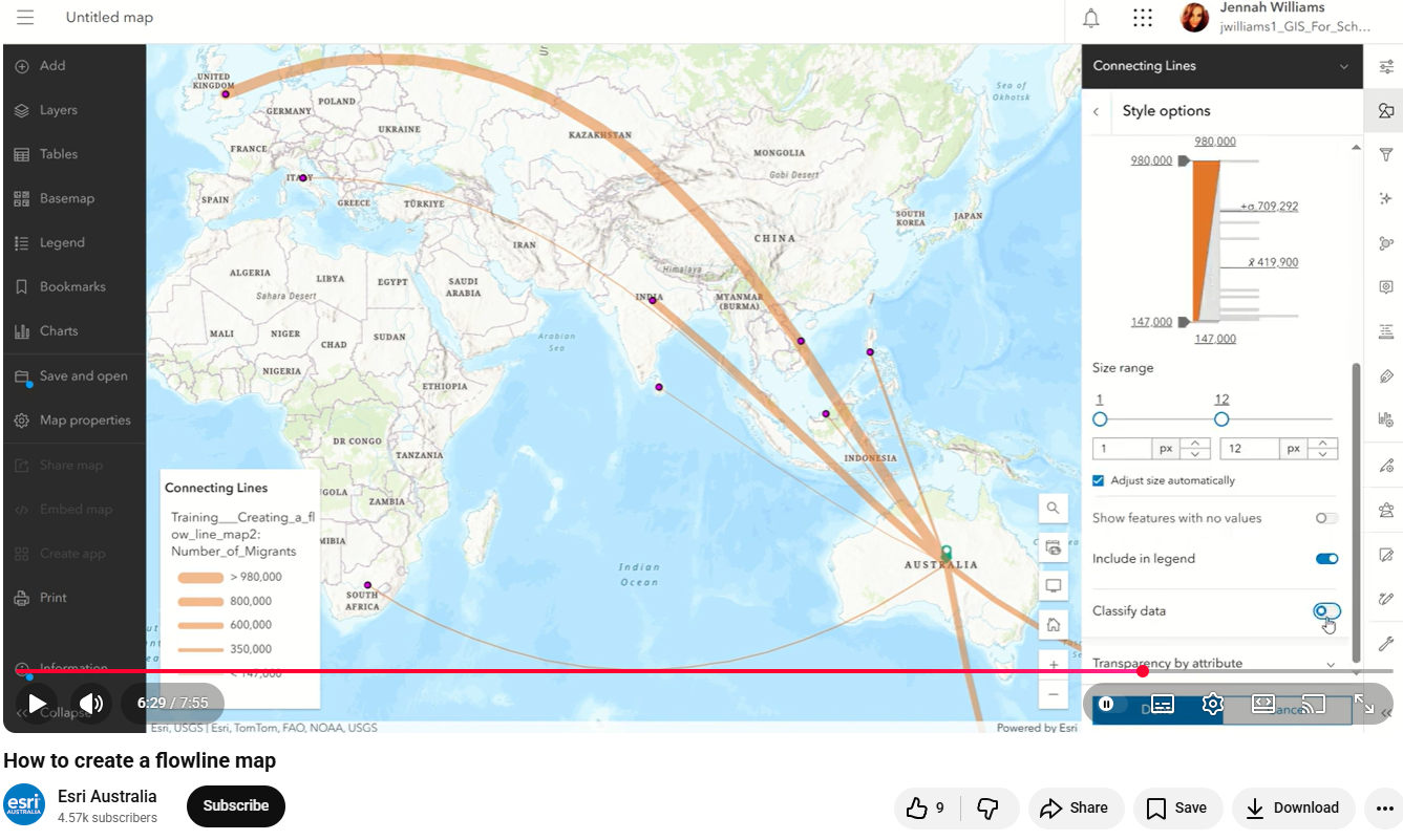 Screenshot of "How to create a flowline map", by Esri Australia.