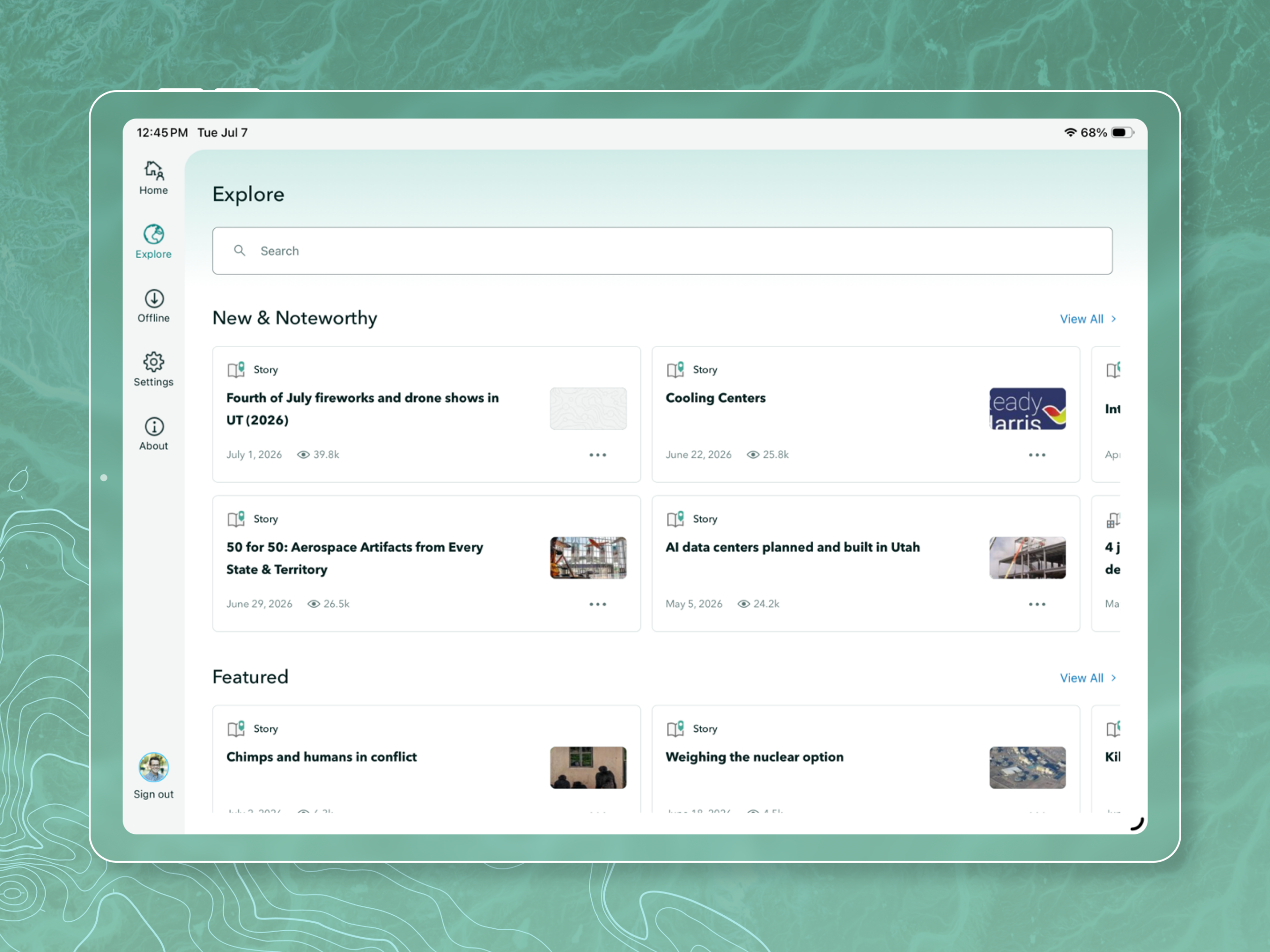 The Explore page in the ArcGIS StoryMaps Briefings app
