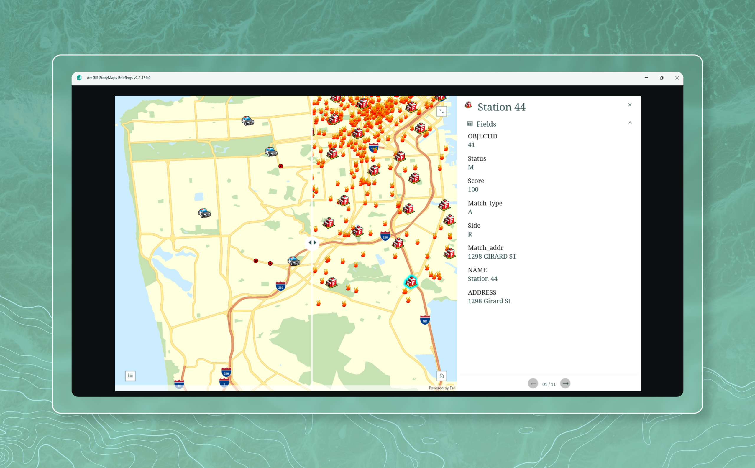 The swipe block in the ArcGIS StoryMaps Briefings app
