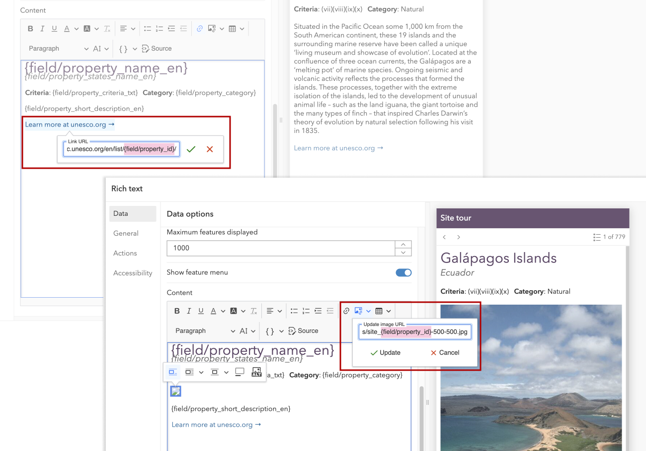 A screenshot showing dynamic text usage in config