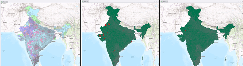Side-by-side maps illustrating baseline and location embedding–enhanced groundwater classification across India.