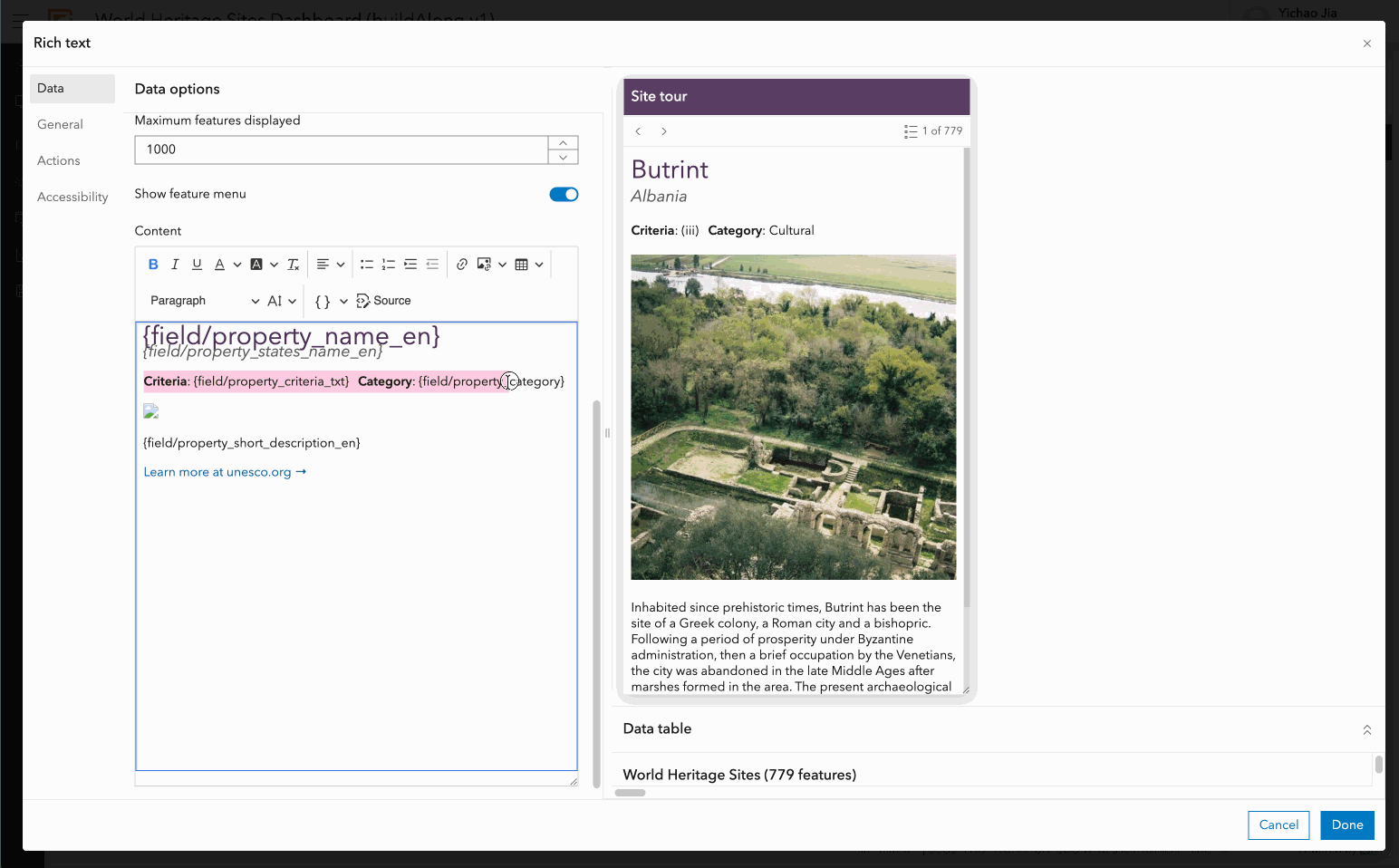 Screen recording showing the config experience without custom HTML