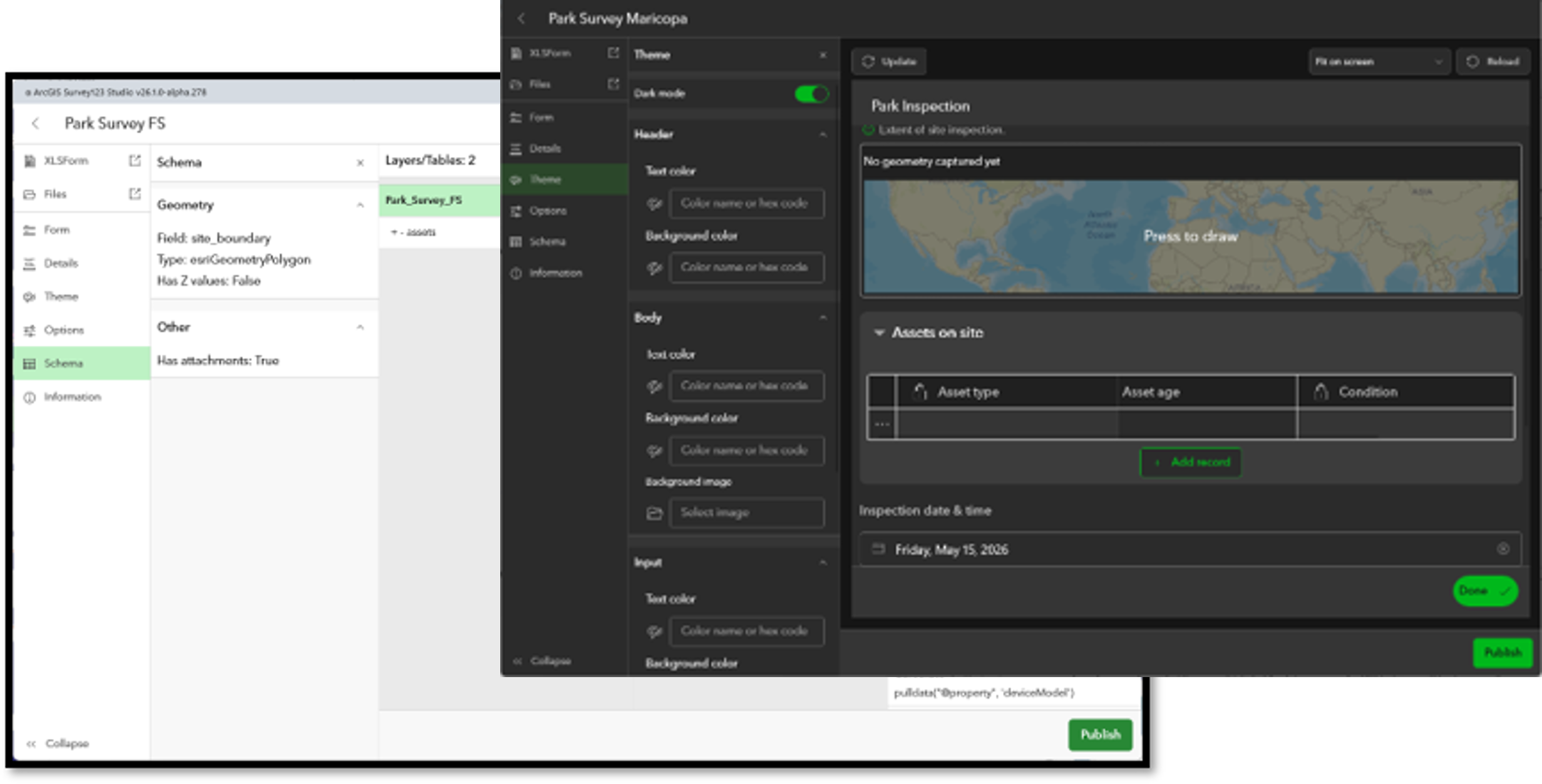 Survey123 Studio dark and light mode
