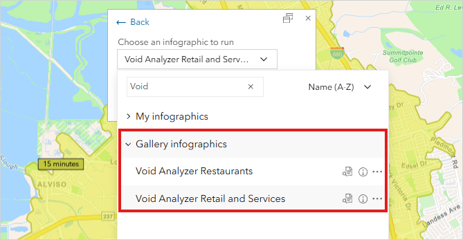Drop down showing Void Analyzer infographics in BA Gallery