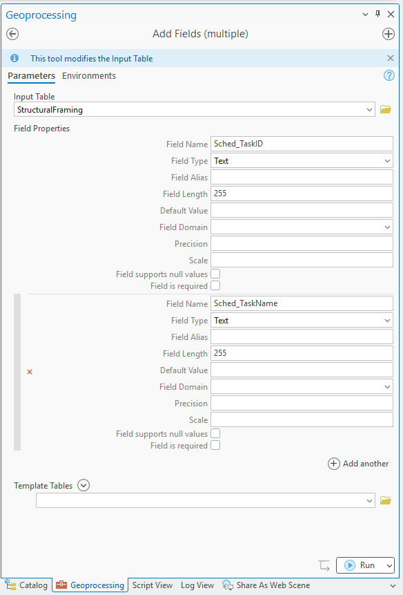Add Fields (multiple) parameters