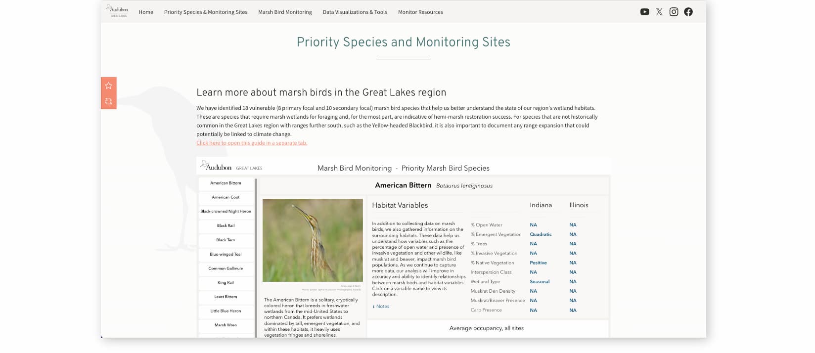 Audubon Great Lakes hub embedded apps