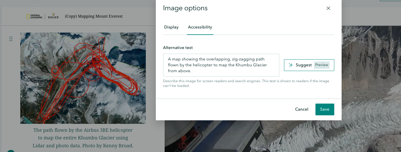 Screengrab comparing an image's caption to its alternative text.