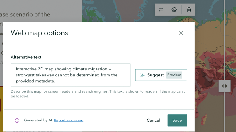 A screengrab of the alt text in a swipe map.