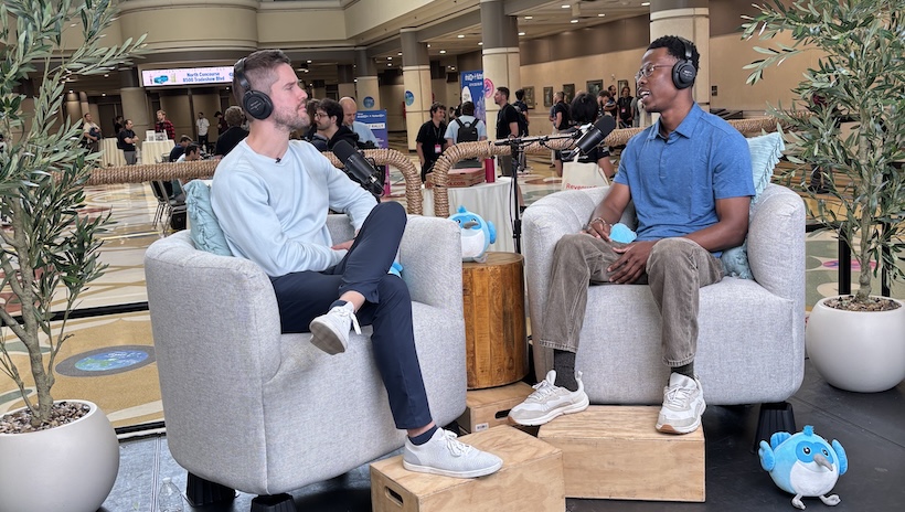 Interview on stage between keynote presenter Craig Labenz and Martino Yovo from the Flutter Maps SDK team.